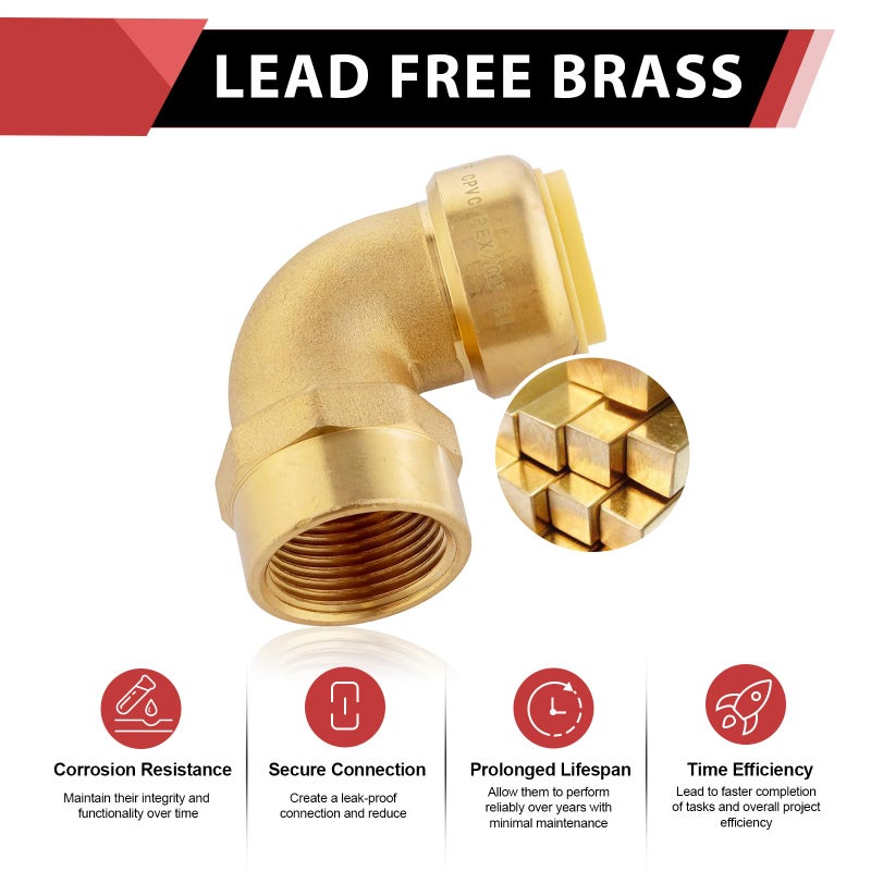 EFIELD (Pack of 2) EFIELD Push-fit 1/2" x1/2" FNPT Female Threaded Elbow Fittings Push to Connect Pex, CPVC, 1/2 Inch with a Disconnect Clip,(PF123-2PCS) - Image 3